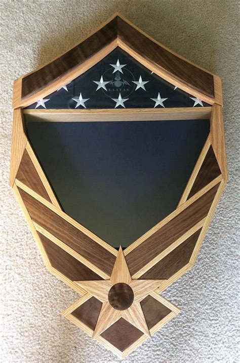 Handcrafted Air Force Shadow Box With Rank Chevron Natural Black
