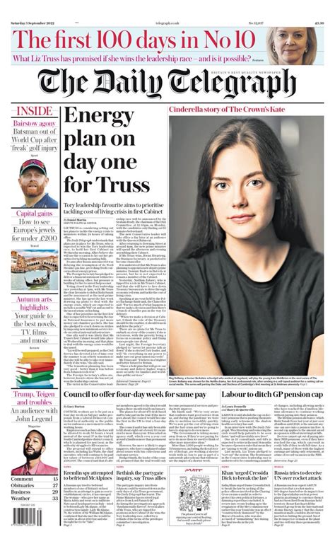 Daily Telegraph Front Page 3rd Of September 2022 Tomorrow S Papers Today