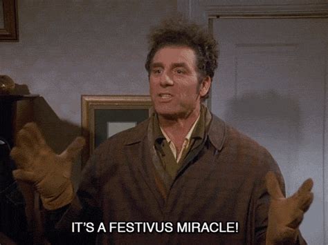 Search for more kramer gifs on www.viewgif.com. Kramer Saying "It's a Festivus Miracle" (Seinfeld) | Gifrific