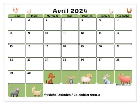 Calendrier Avril 2024 444ld Michel Zbinden Ch