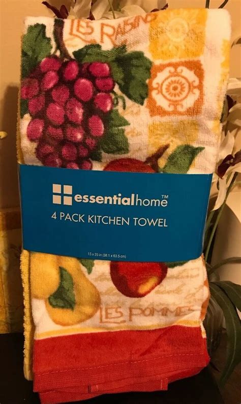 Essential Home 4 Pack Kitchen Towels Fruit ~brand New~ 73558700081 Ebay Fruit Design