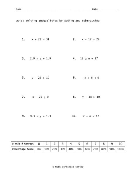 Absolute value absolute value worksheets inequalities worksheets pre algebra. Quiz: Solving Inequalities by Adding and Subtracting ...