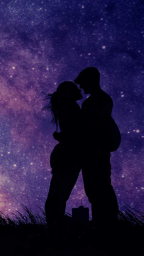 Download Wallpaper 1080x1920 Couple Romantic Night Love Silhouette