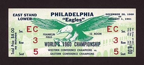 800 Ticket To The Eagles 1960 World Championship Game Nfl