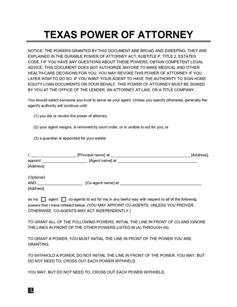 Free Texas Power Of Attorney Forms Pdf And Word Templates