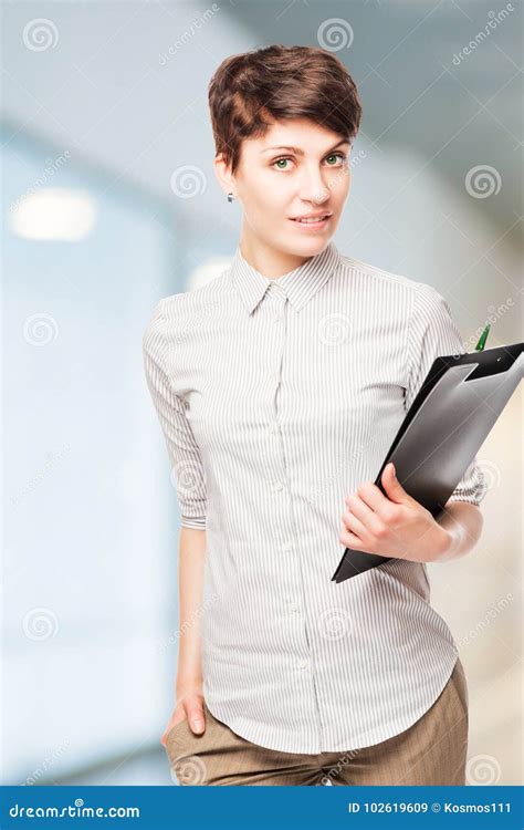 Beautiful Successful Woman Office Worker With A Folder Stock Image Image Of Business
