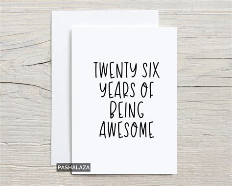 Funny 26th Birthday Card For Him Or Her Age 26 Birthday Card Etsy