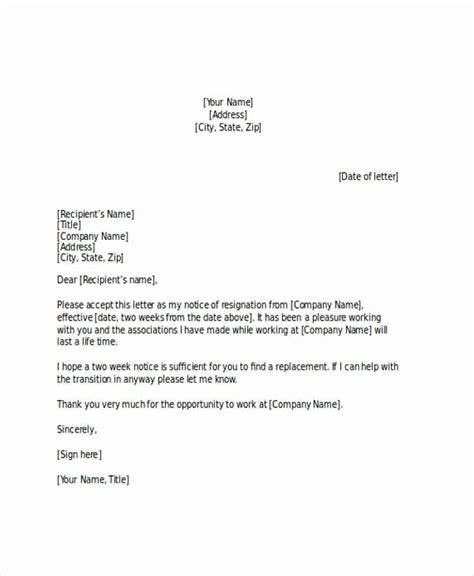 2 Weeks Notice Letter For Retail Best Of Free 21 Two Weeks Notice