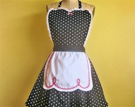 Black Polka Dot Apron With Fifties Ric Rac Details Make A Sexy Hostess And Is Vintage Inspired