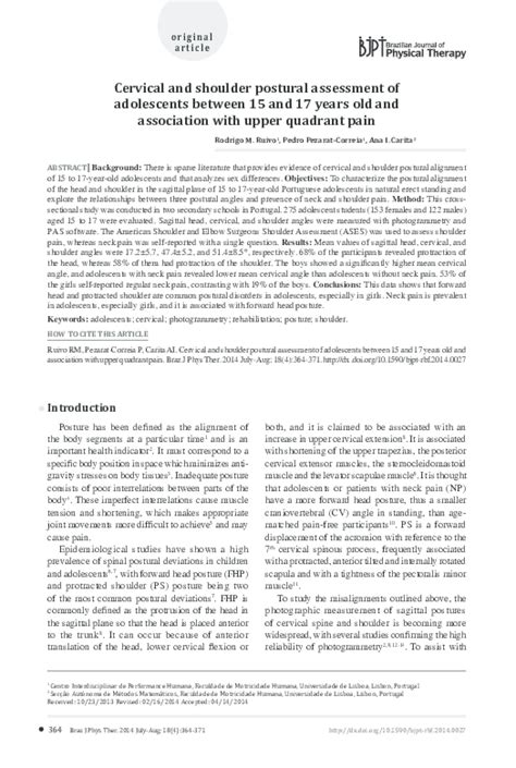 Pdf Cervical And Shoulder Postural Assessment Of Adolescents Between