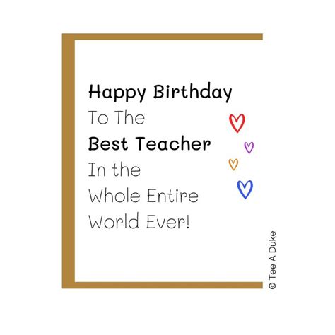 Birthday Card For Teacher Teacher Birthday Card Teacher Etsy Uk Teacher Birthday Card