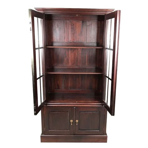 Application in all kinds of interior. Solid Mahogany Wood Bookcase with Glass Doors and Cupboard ...