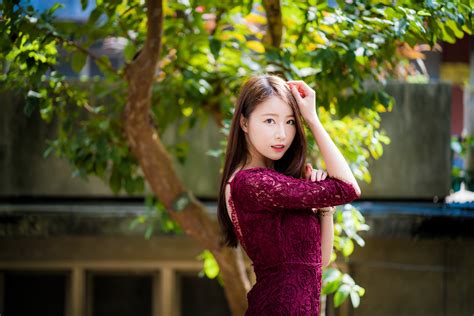 K Asian Bokeh Pose Dress Hands Brown Haired Glance Hd Wallpaper