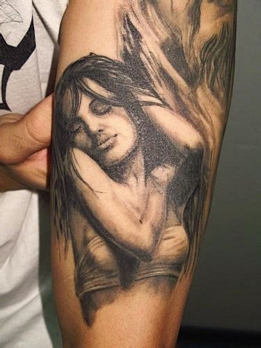 Realistic Painted Colored Very Detailed Seductive Woman Portrait Tattoo