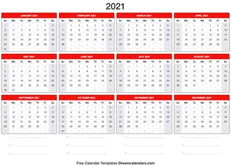 2021 Printable Blank Monthly Calendar Templates Free