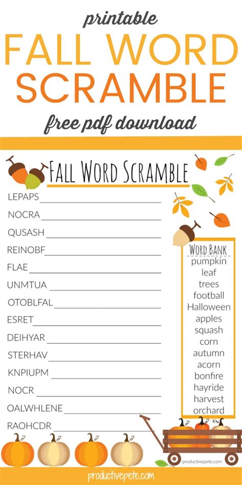 Fall Word Scramble For Kids Free Printable Worksheet