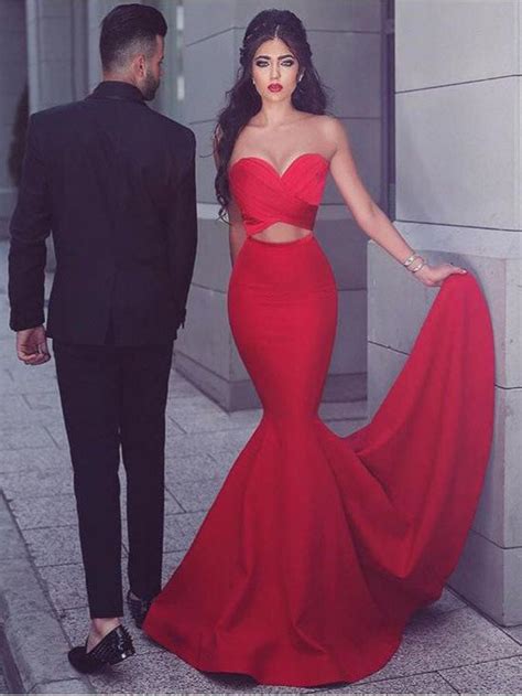 Chic Red Prom Dresses Sexy Sweetheart Elastic Woven Satin Prom Dresse