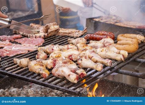 Meat On The Charcoal Grill Stock Image Image Of Heat 170456891