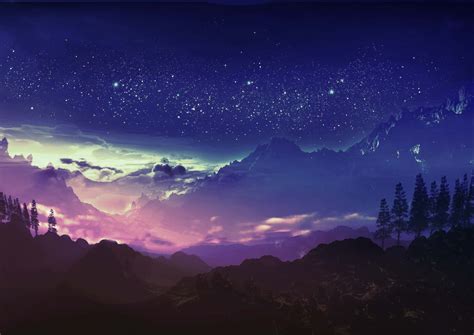 Download Starry Night Sky Beautiful Anime Scenery Wallpaper