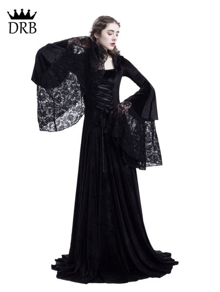 black gothic medieval vampire hooded dress costume uk