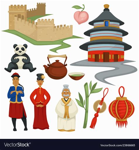 China Symbols Culture And Architecture Food And Vector Image