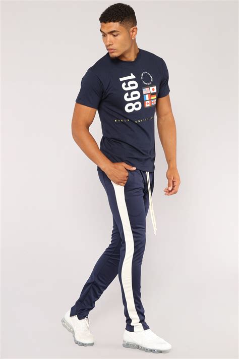 Mens Retro Track Pant In Navy Blue Size Small By Fashion Nova