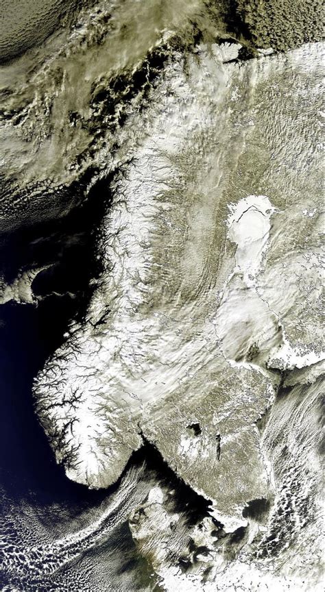 Earth From Space Snow Capped Scandinavian Peninsula Observing The