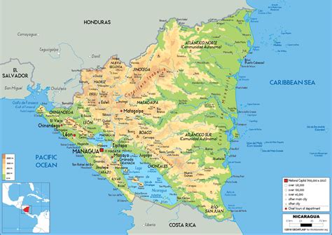 Nicaragua Map Physical Worldometer
