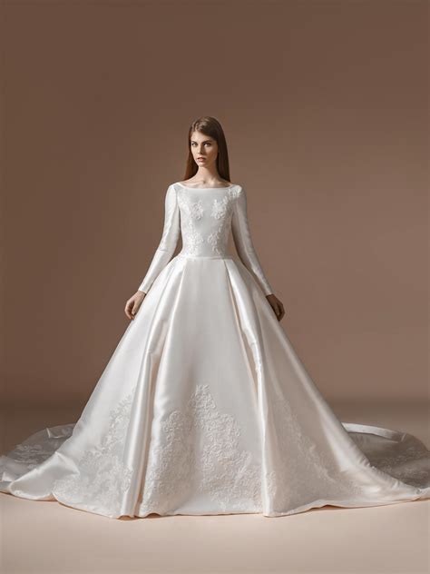 Papilio Dramatic Long Sleeve Mikado Ball Gown Wedding Dress