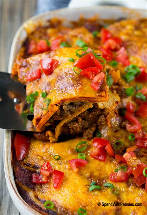Pour seasoning mixture and water over the beef; Beef Enchilada Casserole - Maria's Mixing Bowl
