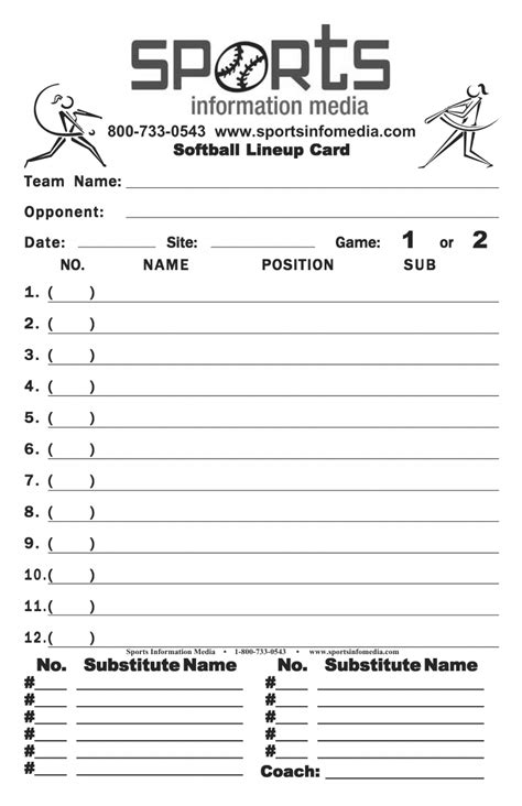 Softball Lineup Cards Generic Pack Of 30