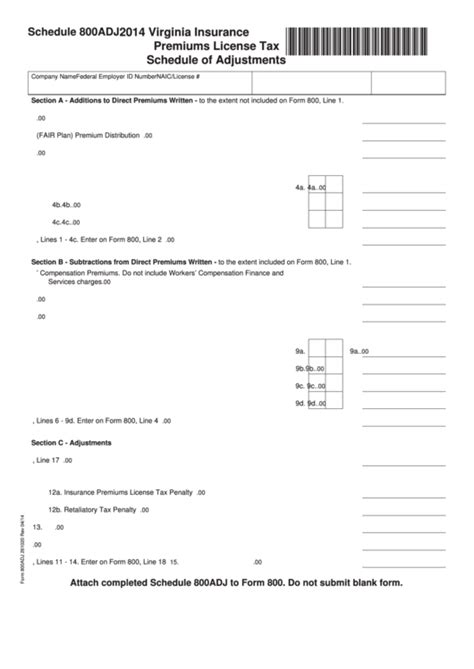 Licensing requirements for virginia insurance professionals and companies. Fillable Schedule 800adj - Virginia Insurance Premiums License Tax Schedule Of Adjustments ...