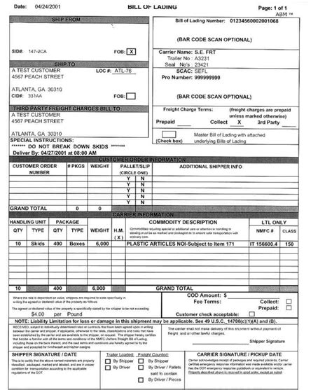 21 Free Bill Of Lading Template Word Excel Formats