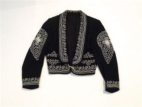 Black Mariachi Jacket Vintage Mexican Black With White Trim Charro