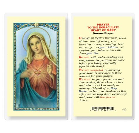 Immaculate Heart Of Mary Novena Laminated Holy Card 25 Pack Buy