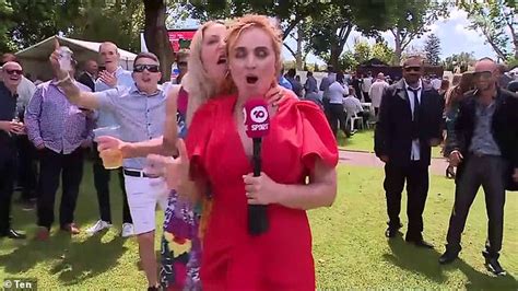 Reporter Licked On Ear By Race Goer On Melbourne Cup Day Daily Mail