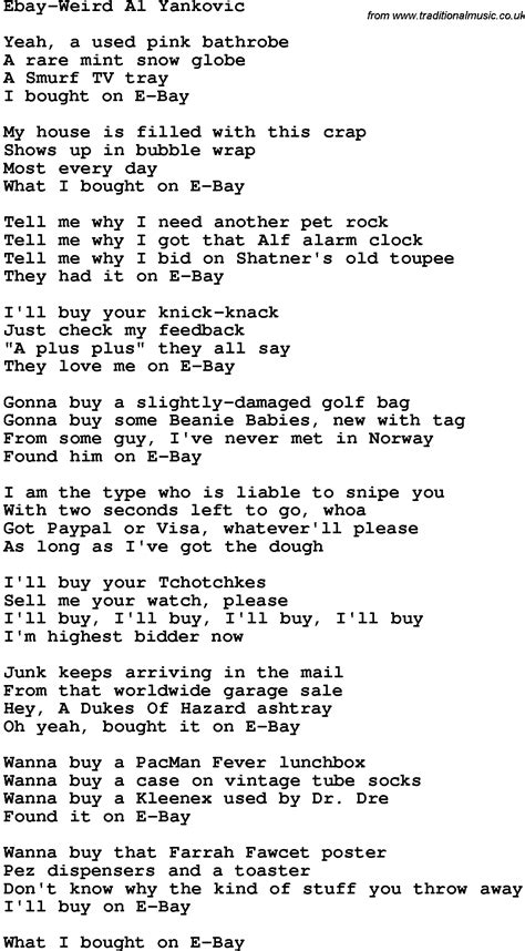 Novelty Song Ebay Weird Al Yankovic Lyrics
