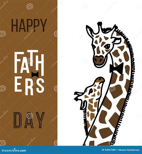 Happy Fathers Day Card Dad And Kid Animals Stock Vector Illustration