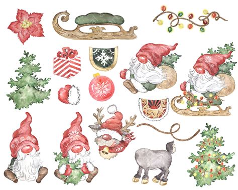 Watercolor Christmas Gnomes Clipart Png Scandinavian