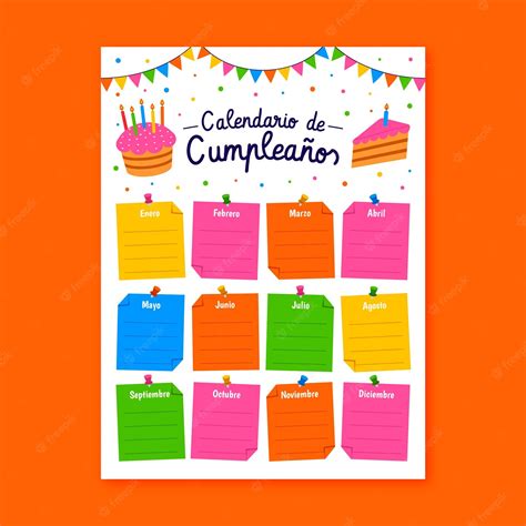 Free Vector Flat Birthday Calendar Template
