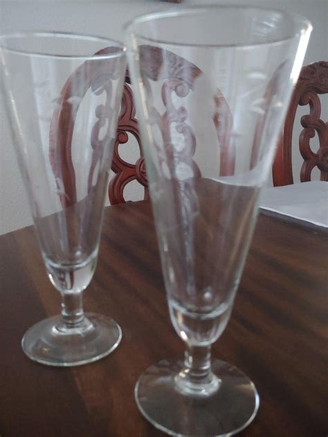 Princess House Glassware Pilsner Crystal Stemware Set Of 2 Glasses Heritage Pattern
