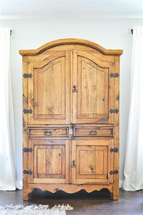 Make your choice between a tv armoire and standard armoire tv armoire can be made with two holes in the back or just one 3 hole marie antoinette 2 door mirrored armoire, antique white & gold. Secondhand Rustic TV Armoire | Tv armoire, Armoire ...