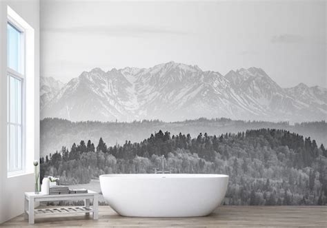 Snow Covered Mountain In Winter Mural Wallpaper Peel And Stick Etsy