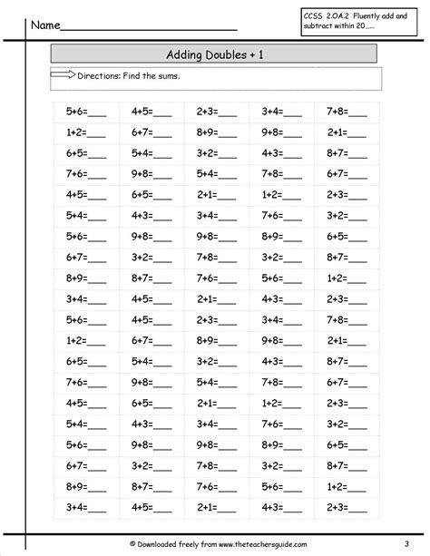 20 Free Printable Doubles Facts Worksheets