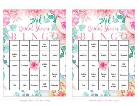 Floral Bridal Shower Game Download For Wedding Shower Bridal Bingo