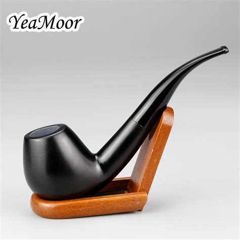 Solid Black Tobacco Pipe 9mm Filter Bent Smoking Pipe 10 Tools Free