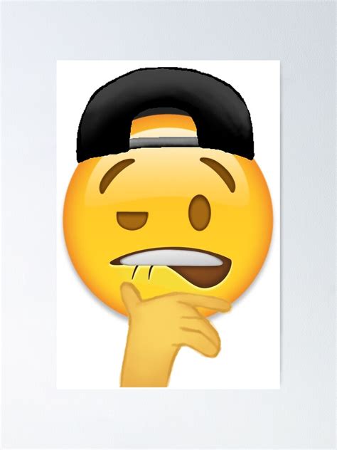 Lip Biting Emoji With A Hat Poster By Metal Flowers Redbubble