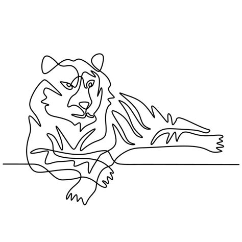 desenho de linha contínua de um tigre deitado 4691949 Vetor no Vecteezy