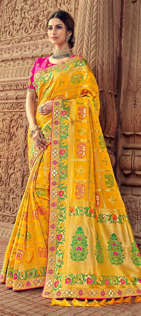 Traditional Yellow Color Banarasi Silk Silk Fabric Saree 1606930