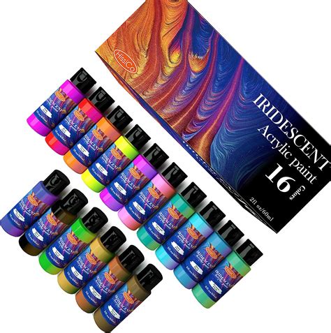 Iridescent Acrylic Paint Set Of 16 Chameleon Colors 60ml 2 Oz Bottles High Viscosity Shimmer